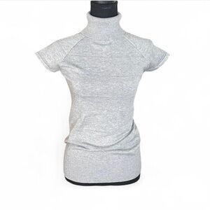 Mandee Y2K Heather Gray Short Sleeve Turtleneck Sweater